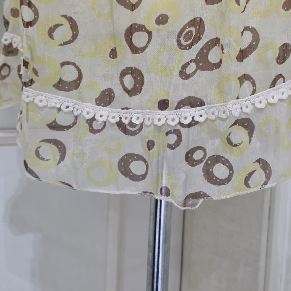 일본빈티지)옐로우 레오파드 호피모리걸 오네갸루쉬폰레이스 롱슬리브 블라우스 상품이미지5