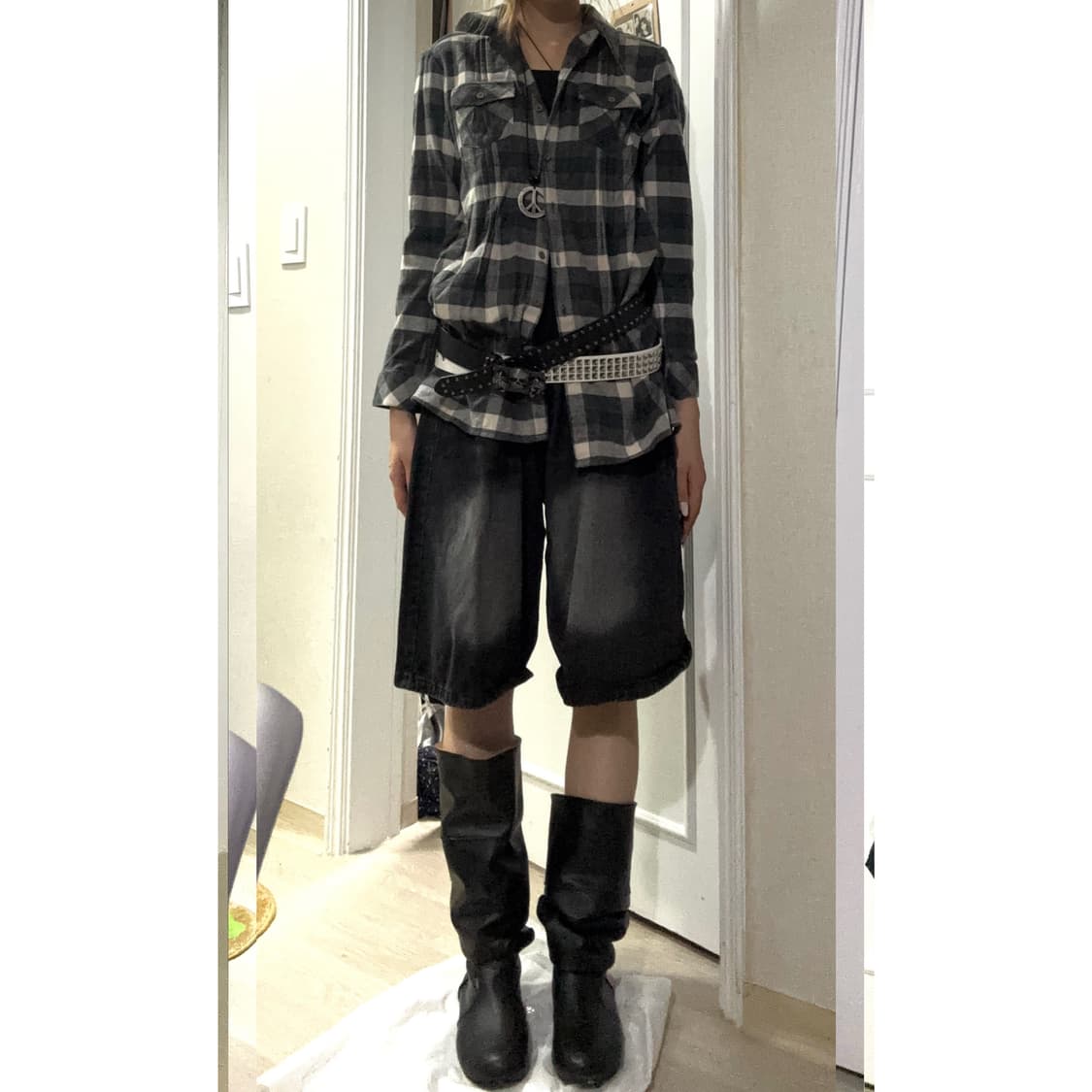 punk set (체크셔츠/흑청 버뮤다팬츠) 상품이미지1