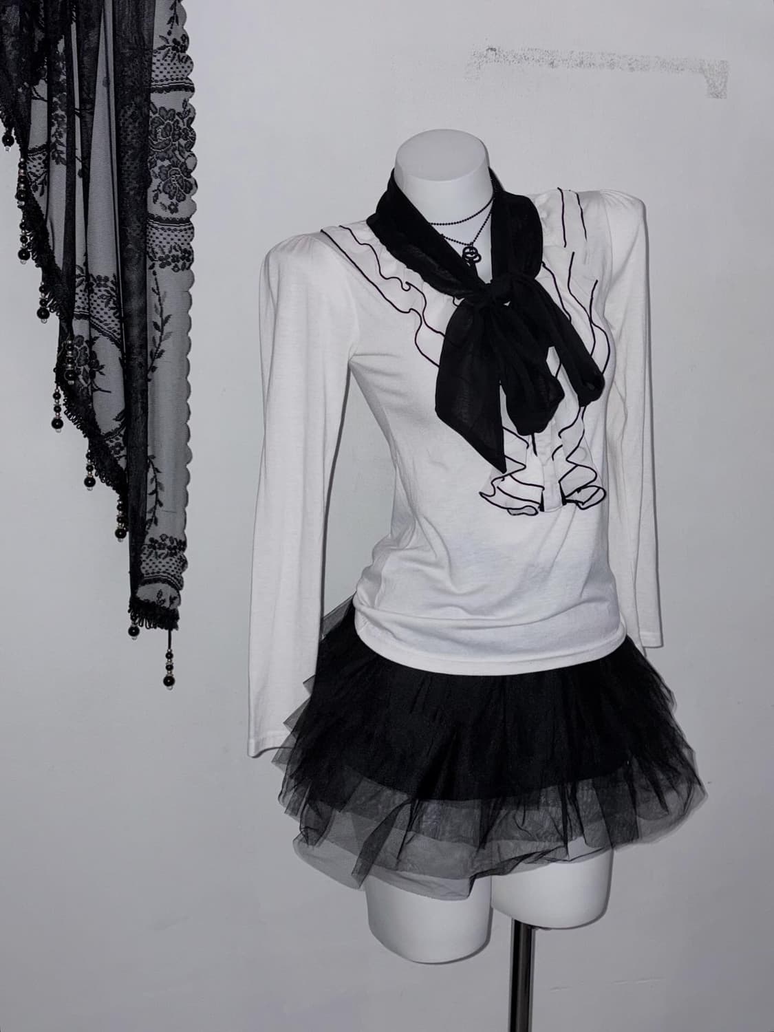 공겜여주 프릴 블라우스 시스루 리본 고스로리 공포게임 여주룩 상품이미지7