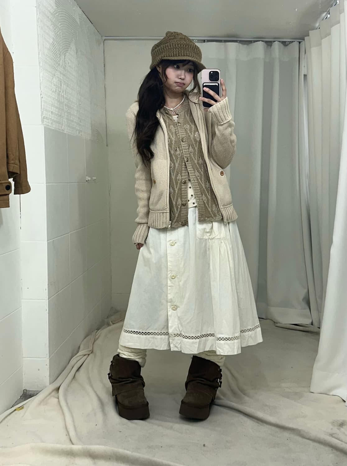 베이지 도트 피코트 하구미 코디세트 상품이미지2