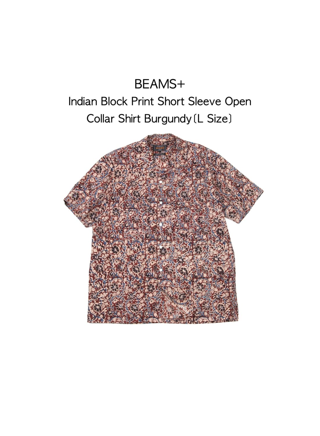 Beams+ 인디안 블록프린트 숏슬리브 오픈칼라 셔츠 버건디 상품이미지1