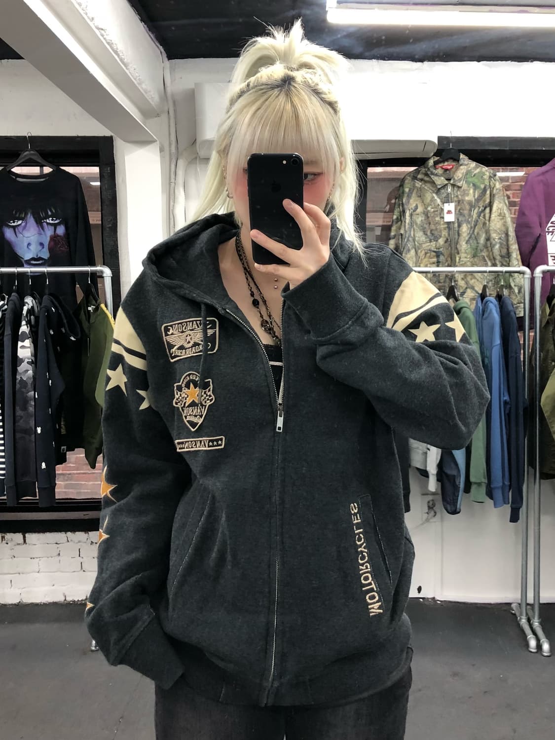 밴슨 레더 스타 패치 후드집업 상품이미지5