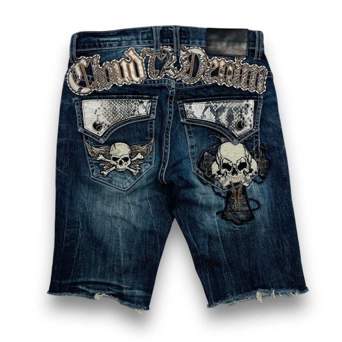펑크 클라우드 파이톤 스컬 크로스 데님 하프 팬츠 상품이미지1