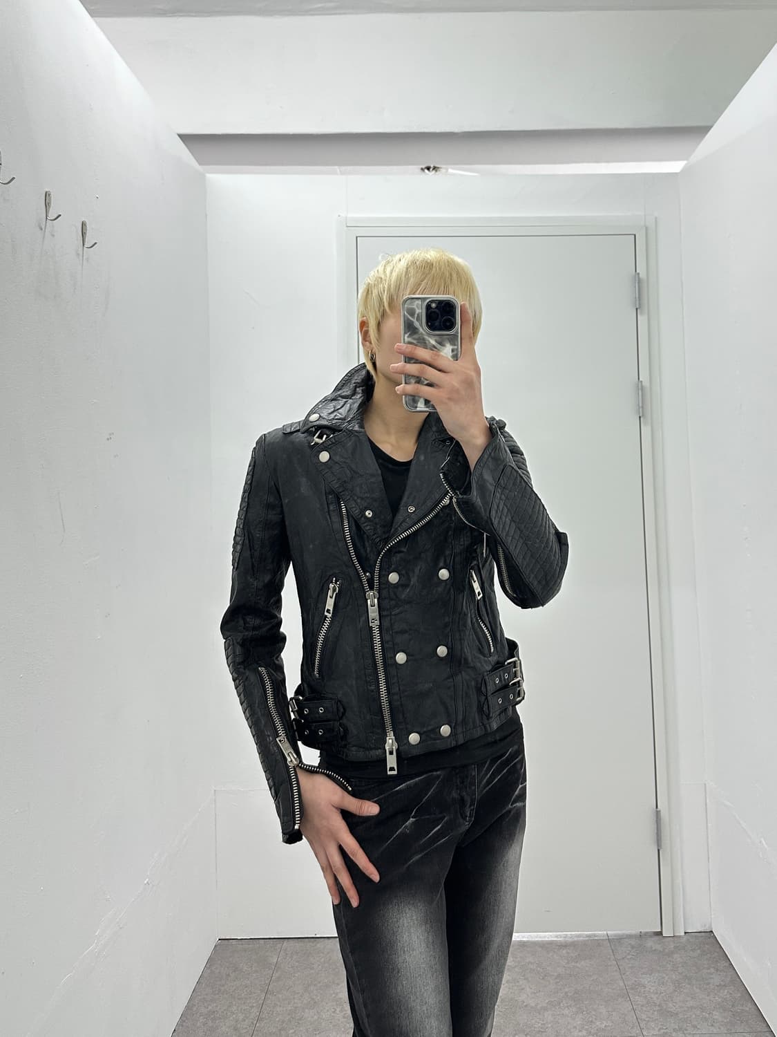 Sheepskin belted stud 2way leather jacke 상품이미지4
