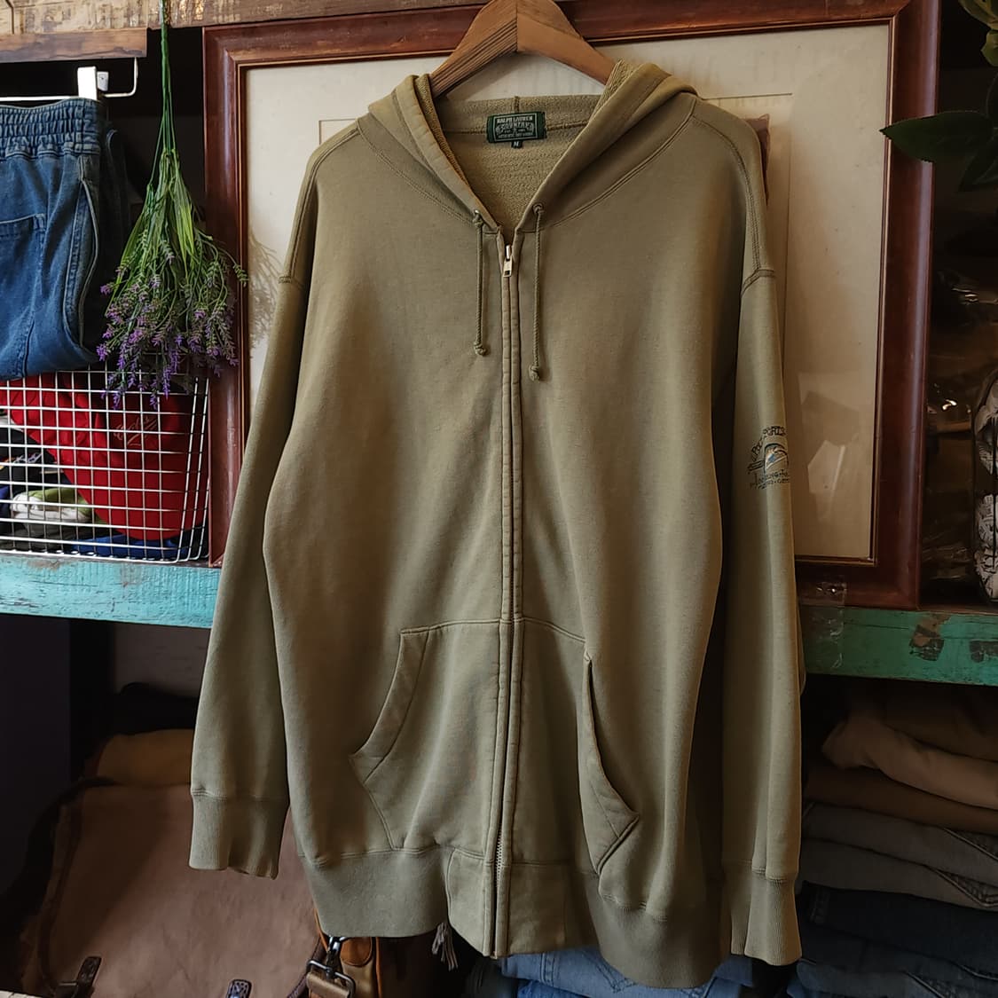 90s 폴로 컨트리 후드 스웻셔츠 후드 집업 그린 M 상품이미지2