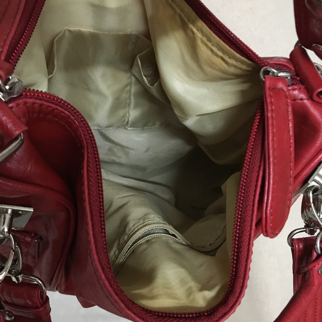 Y2K 레드 레더 멀티 포켓 숄더백 / 쓰리웨이빈티지백 상품이미지4