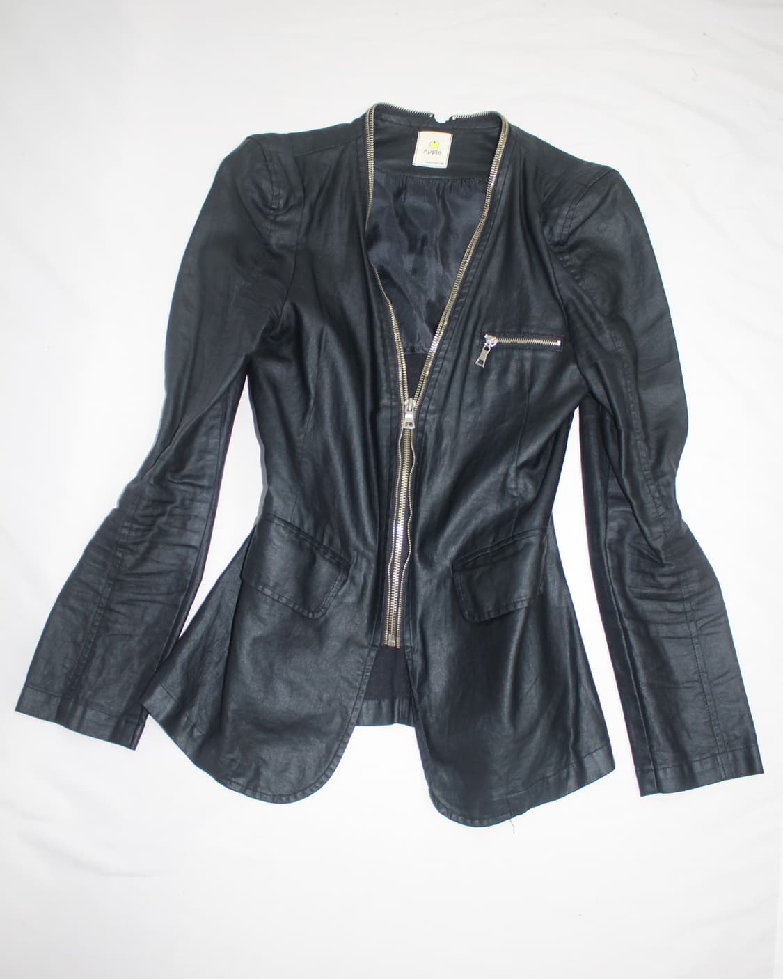 Navy leather skin zip collar puff jacket 상품이미지3