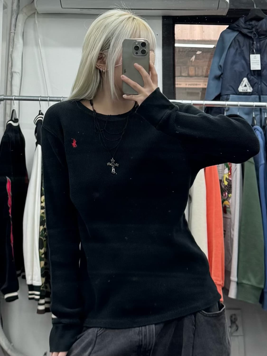 폴로 랄프로렌 블랙 와플 롱슬리브 상품이미지1