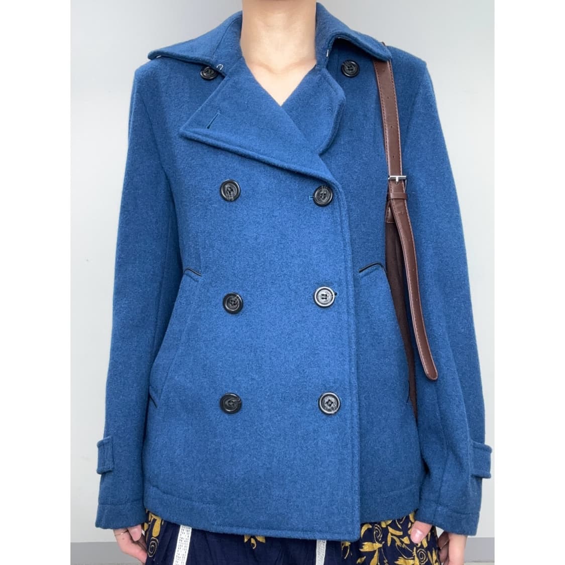 빈티지 블루 더블 하프 코트 울 자켓 상품이미지1