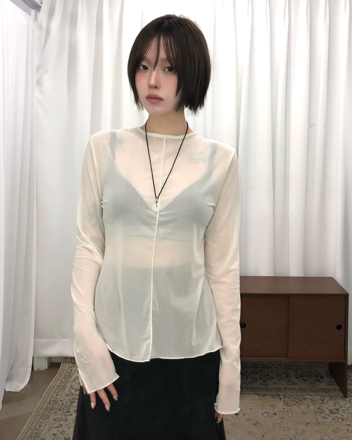 아이보리 시스루 탑 상품이미지1