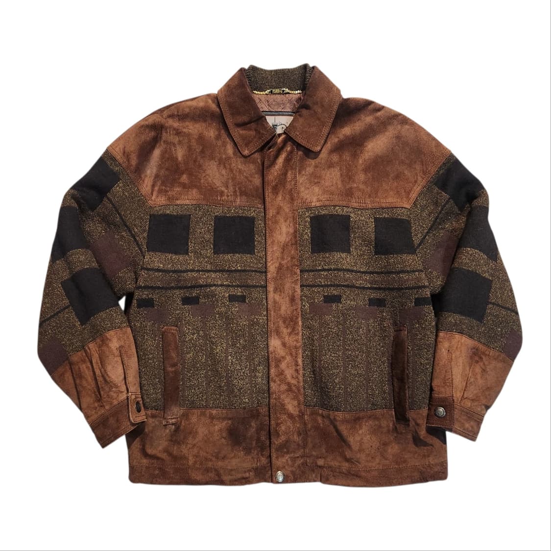 스웨이드 배색 브라운 패턴 자켓 (L) 상품이미지1