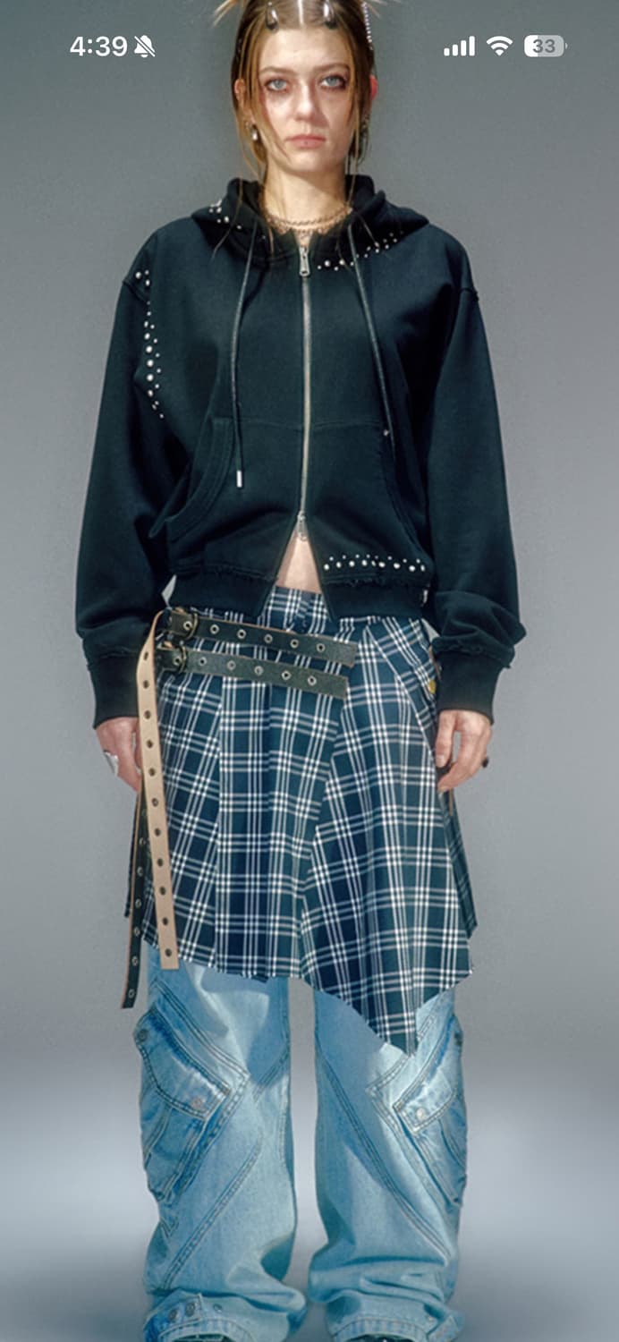 베이컨트 아카이브 채이서 버클 랩스커트 네이비 Vacant Archive 상품이미지1