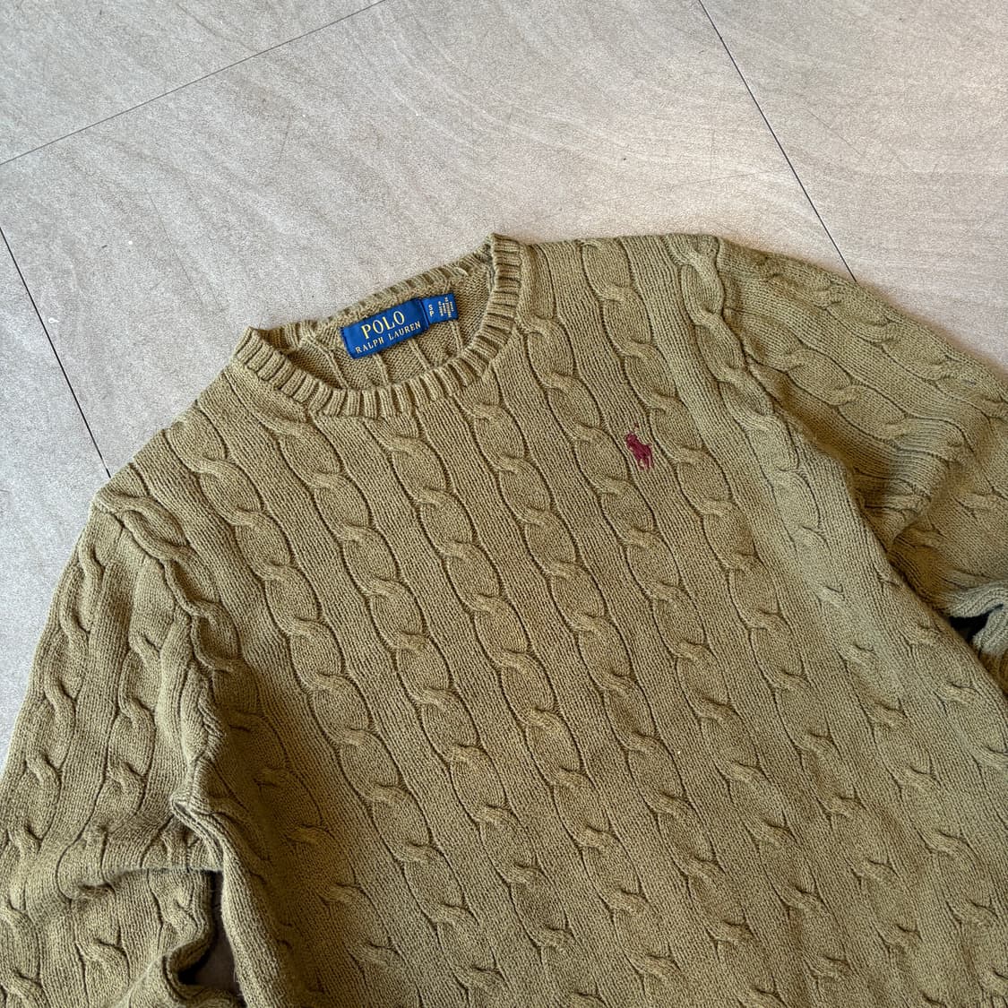 폴로 국내 매장 정품 카키 코튼 꽈배기 니트 상품이미지2