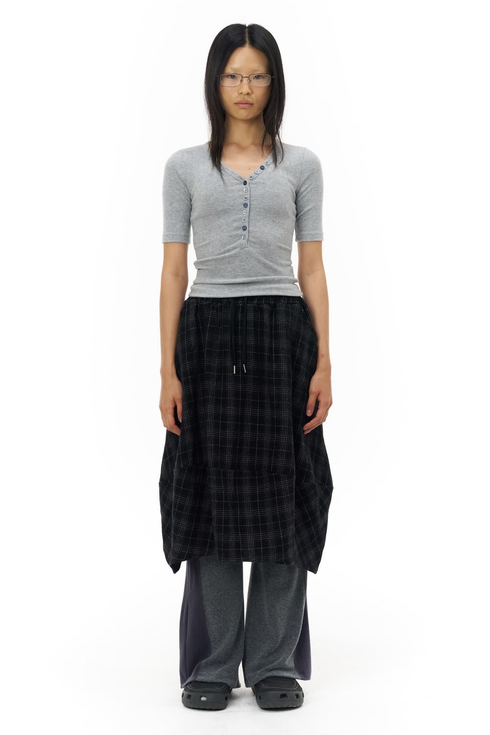 Pahisum Check Balloon Skirt_Black 상품이미지1