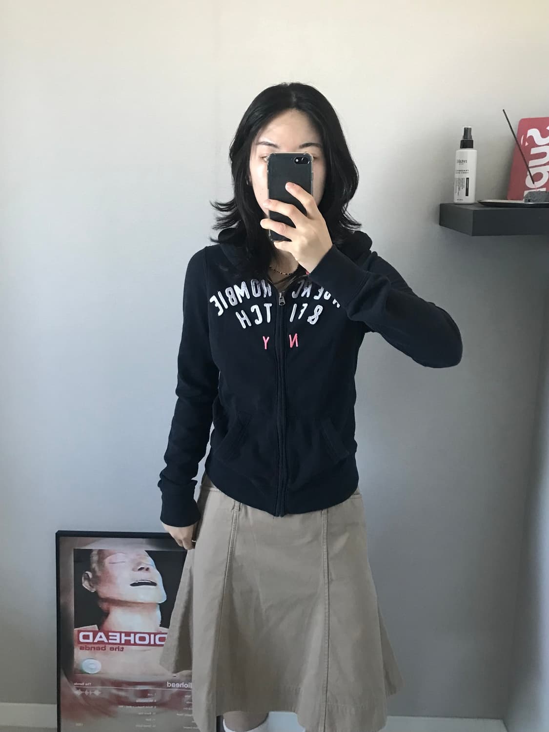 아베크롬비 중앙 자수 로고 블랙 후드집업 상품이미지2