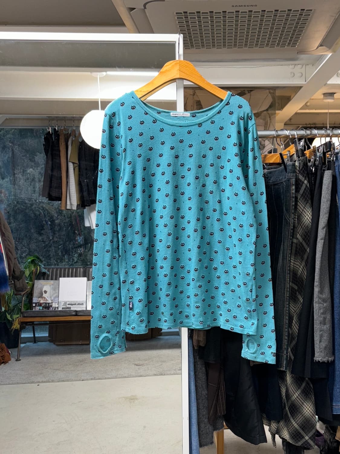 Rough 고양이 도트 롱슬리브 상품이미지1