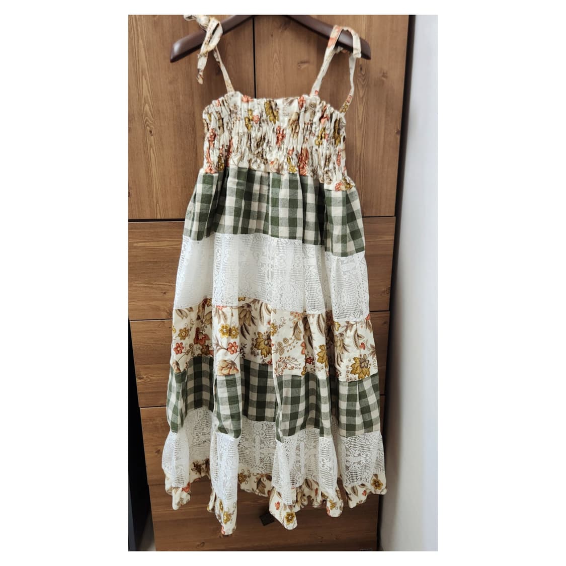 그린체크 플라워 패치원피스 상품이미지1