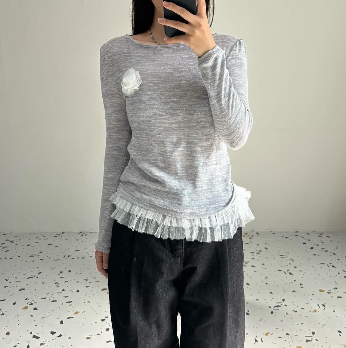 피쉬룸 빈티지 레이스 코사지 프릴 니트 코이세이오 상품이미지1