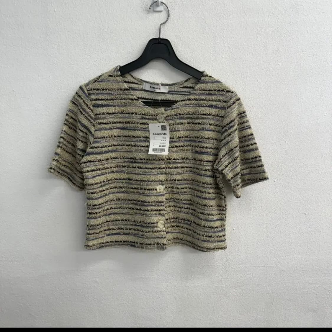 에잇세컨즈 스트라이프 반팔 가디건 m (택포) 상품이미지1