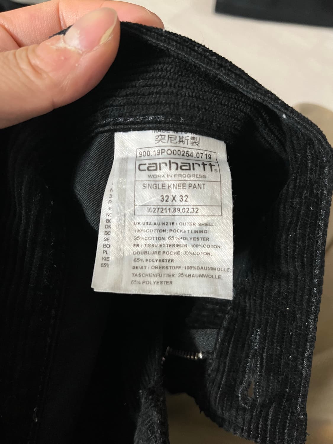 칼하트 WIP 코듀로이 싱글니 팬츠 32 x32 블랙 상품이미지3