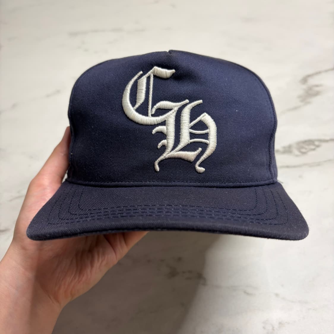 레어) 크롬하츠 Ch 로고 자수 베이스볼 캡 모자 네이비 OS 상품이미지1