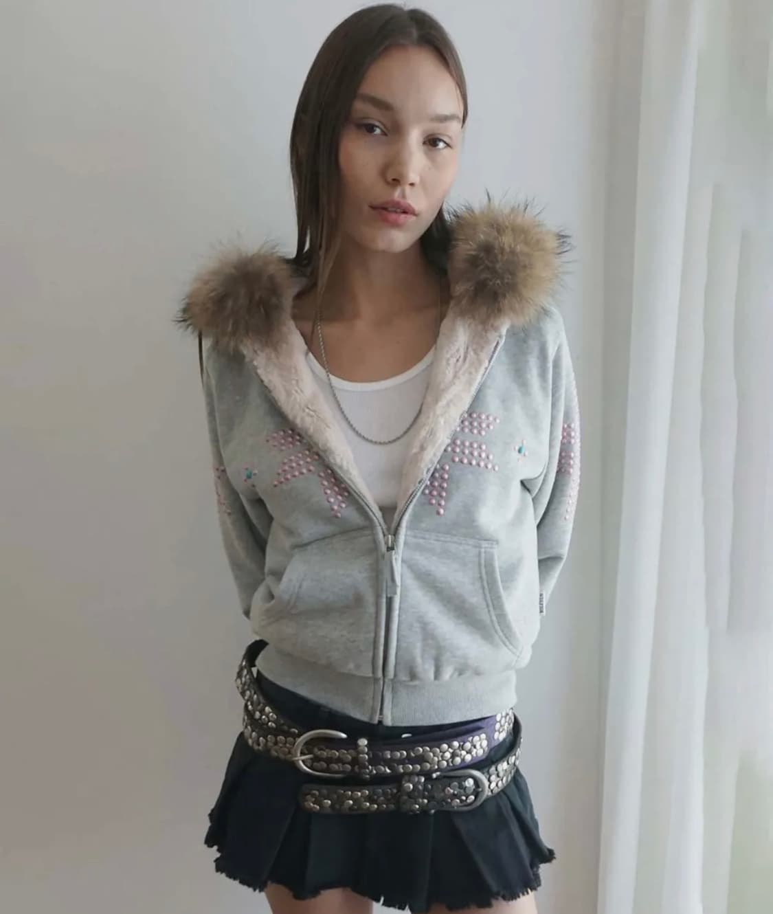 Sculptor fur trimming hooded zip-up 상품이미지2