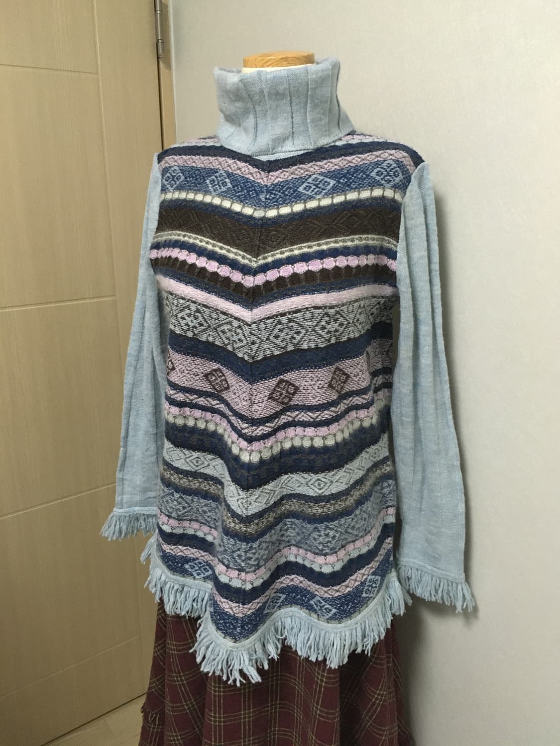 일본빈티지 하구미 모리걸 히피 보헤미안 프린지 울 터틀넥니트 카모메 상품이미지1