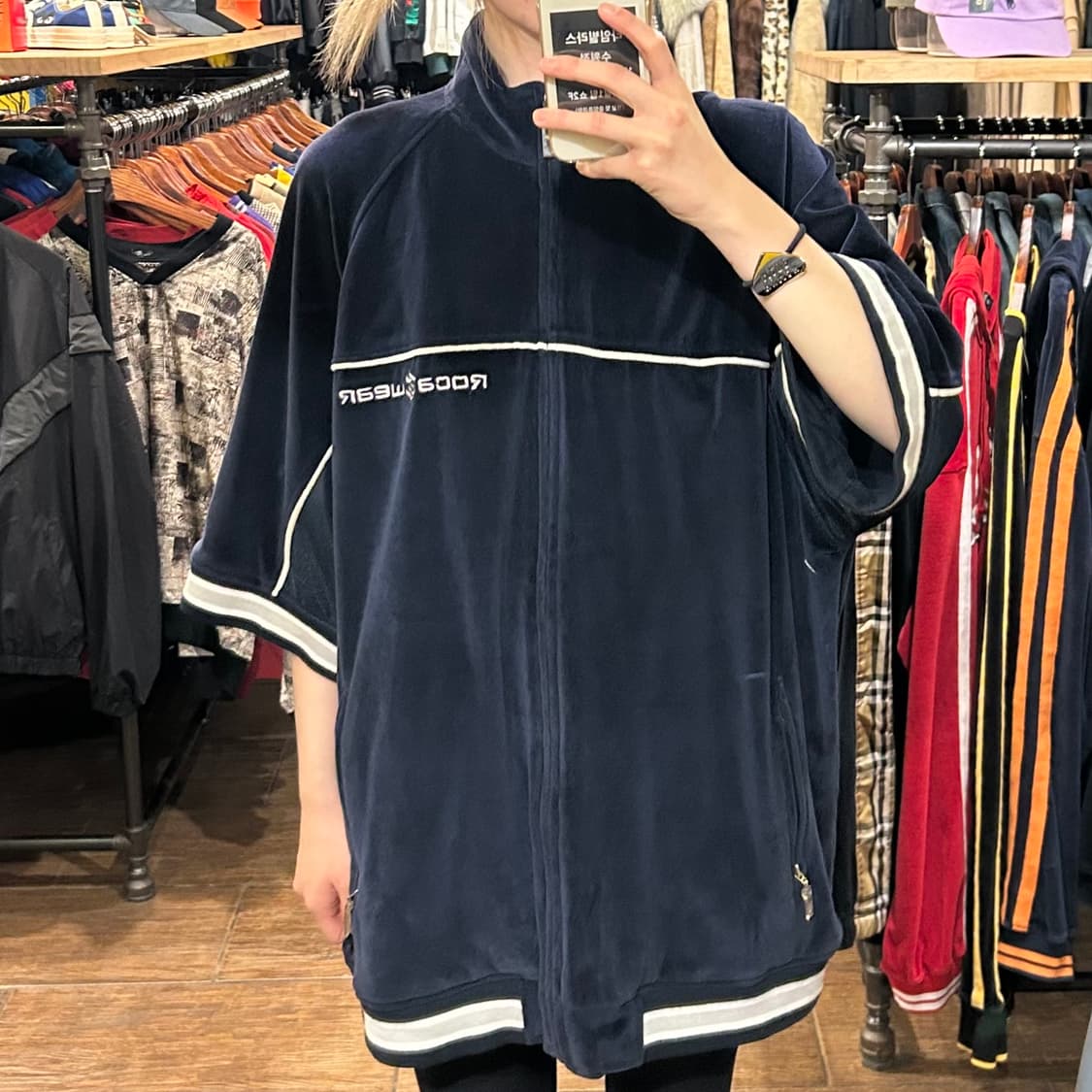 [HI] 로카웨어 벨벳 반팔 집업 네이비  상품이미지1