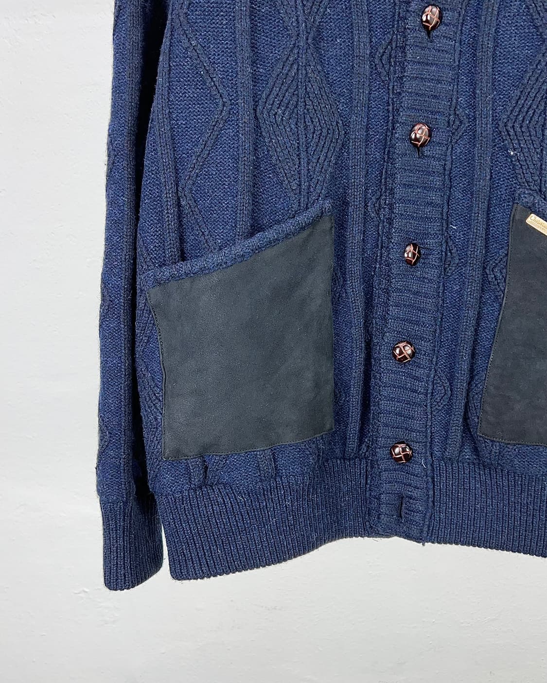 90s 크리스찬 디올 무슈 숄카라 스웨이드 케이블 퀼팅 니트 자켓 상품이미지4