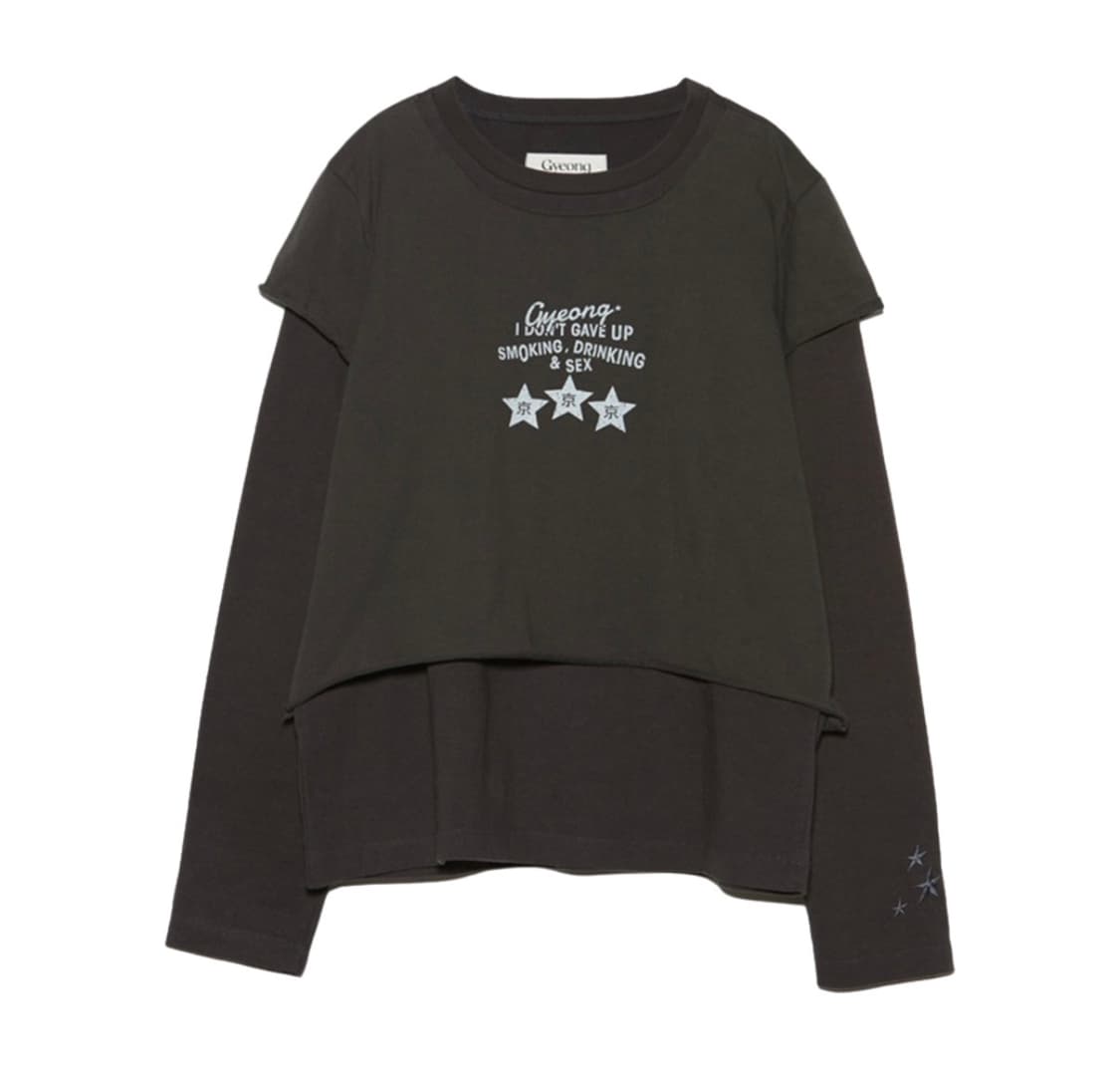 (슬기착용) Gyeong 경 더블 레이어드 롱슬리브티 차콜 상품이미지1