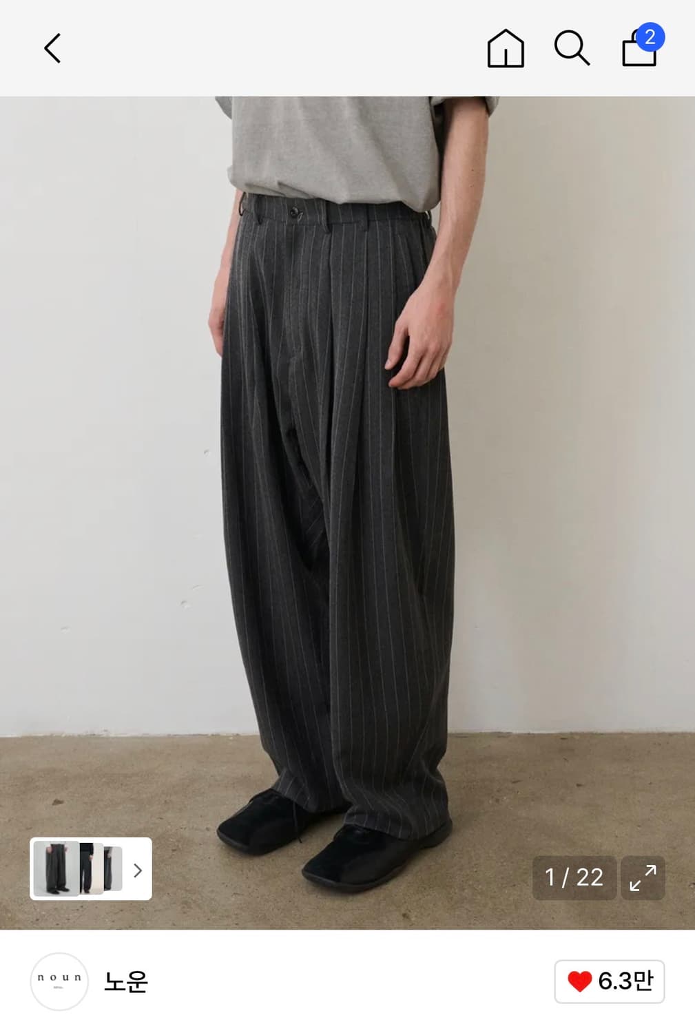노운 wide tapered pants (stripe charcoal) 상품이미지1