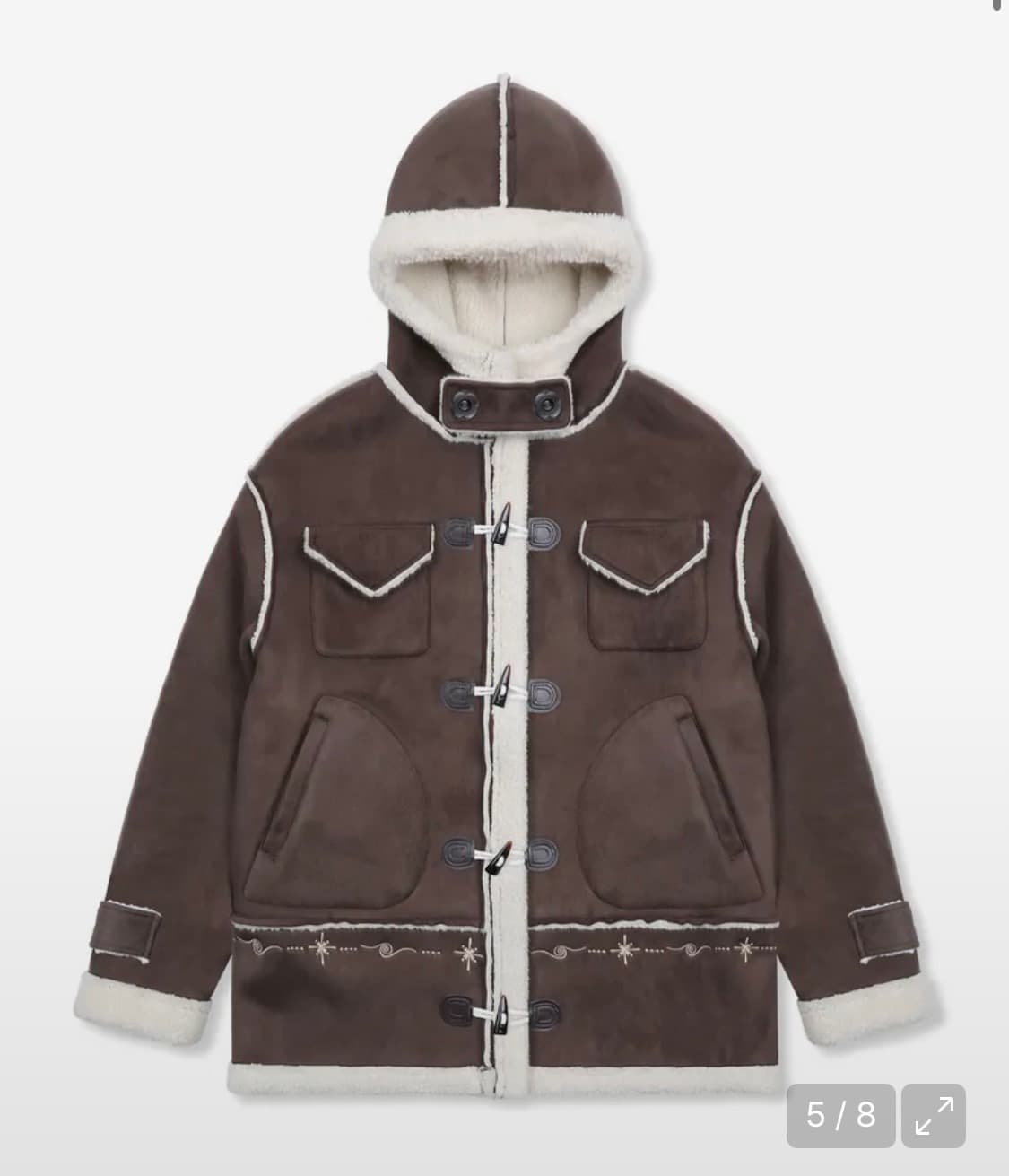 코지 코타츠 무스탕 후드 더플코트 브라운 상품이미지1