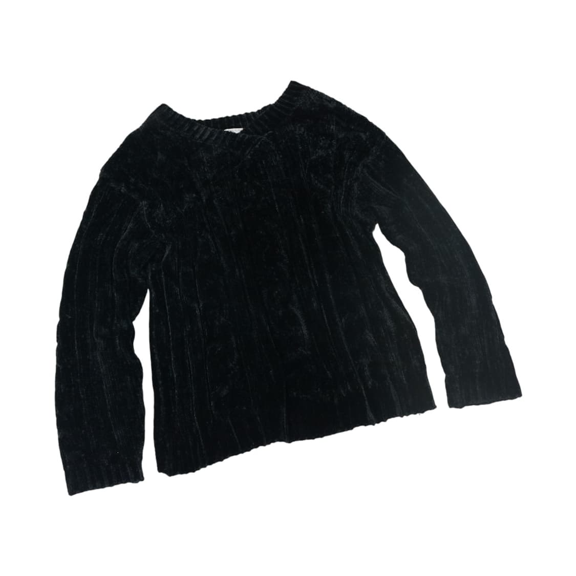 블랙 벨벳 셔닐 꽈배기 브이넥 니트 상품이미지1