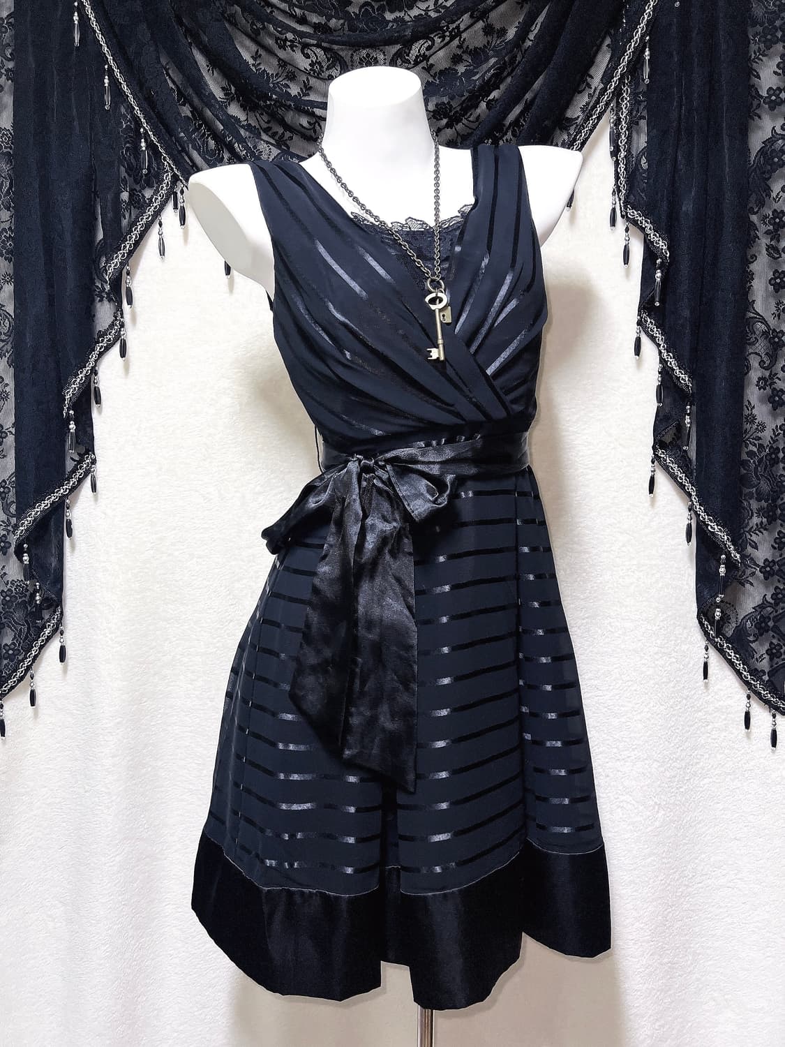 로맨틱고딕 고스펑크 로리타 로걀 갸루 블랙 레이스 새틴 리본드레스 원피스 상품이미지1