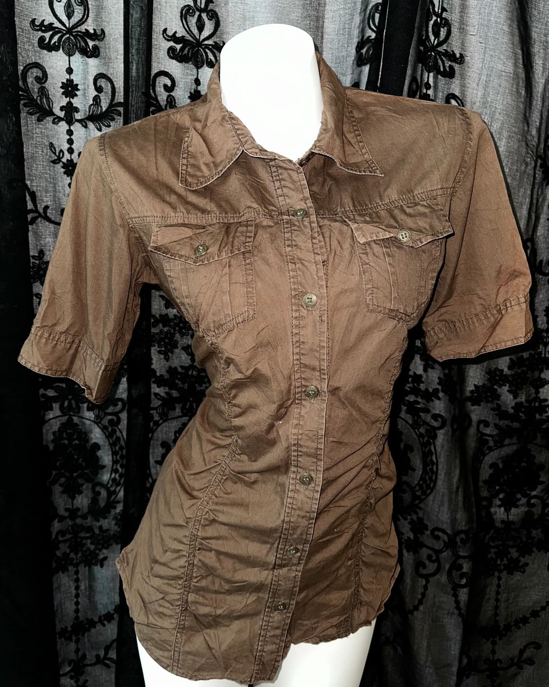 brown shirring shirt 상품이미지2
