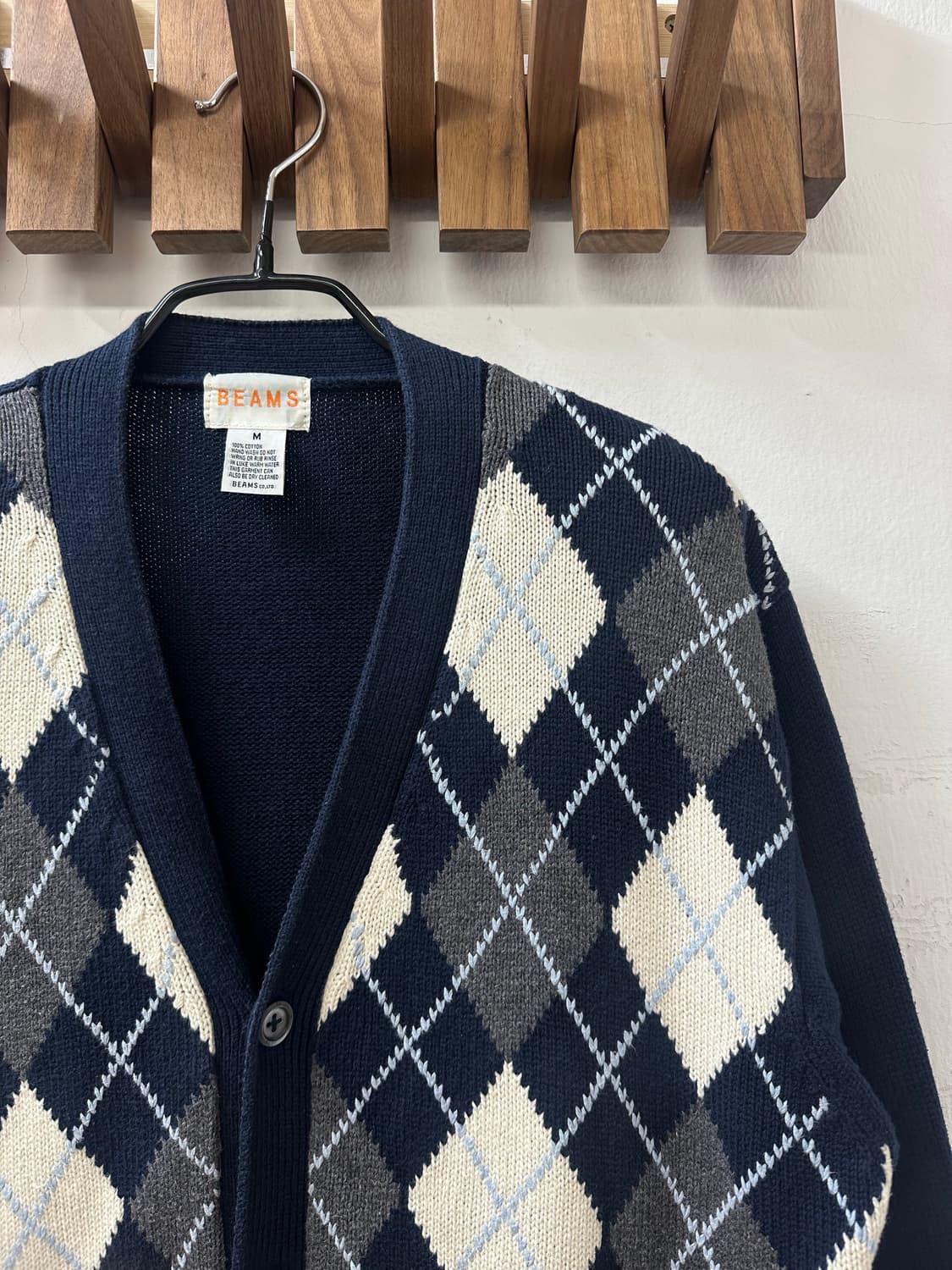 BEAMS 빔즈 아가일 패턴 코튼 100% 니트 가디건  상품이미지2