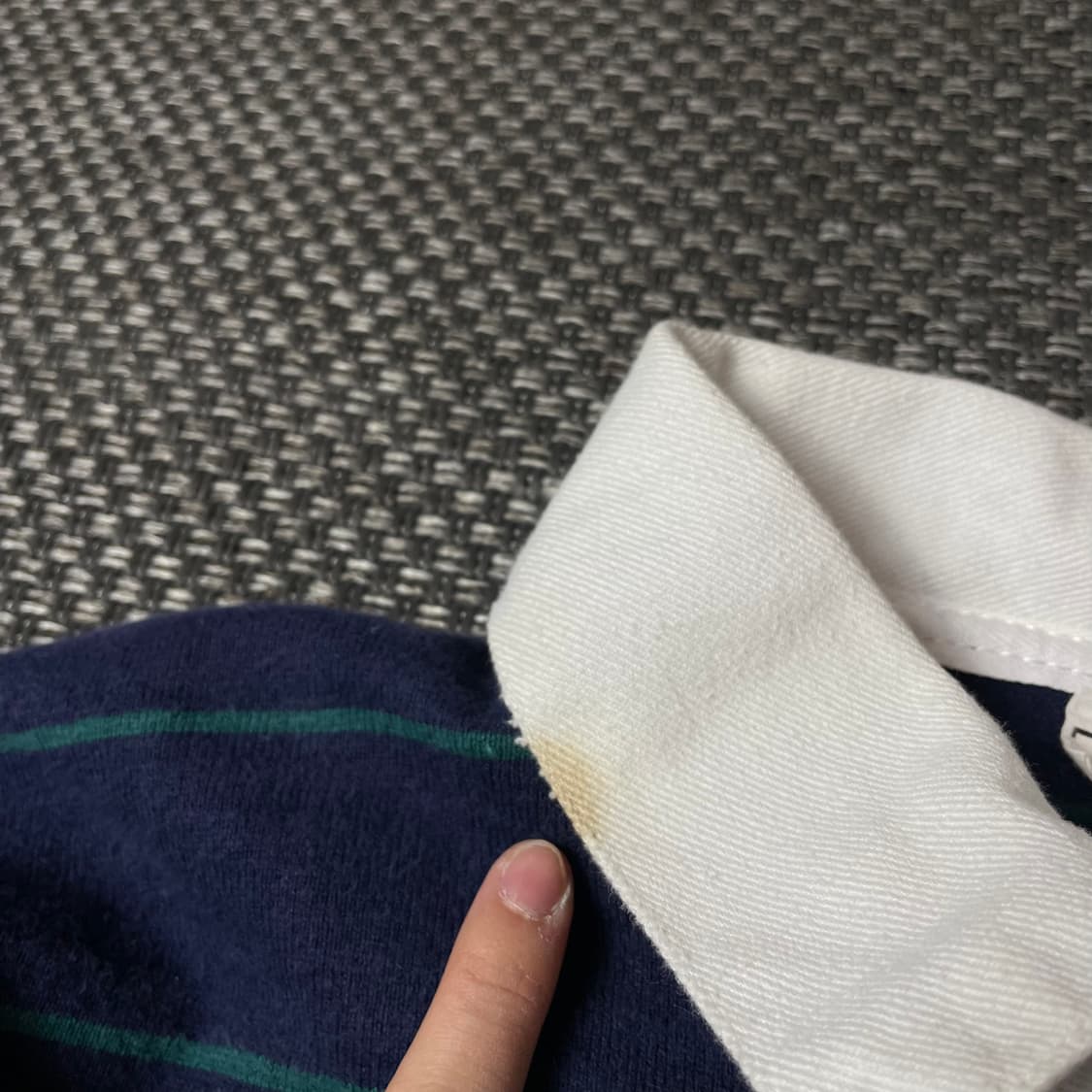 LANDS'END 네이비 그린 단가라 카라 긴팔 맨투맨 L 상품이미지4