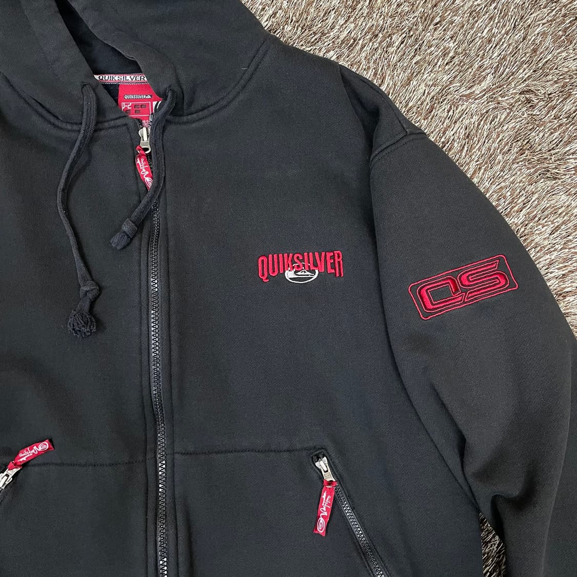 퀵실버 Quiksilver 블랙 90s 빅로고 후드집업 공용 M 상품이미지4