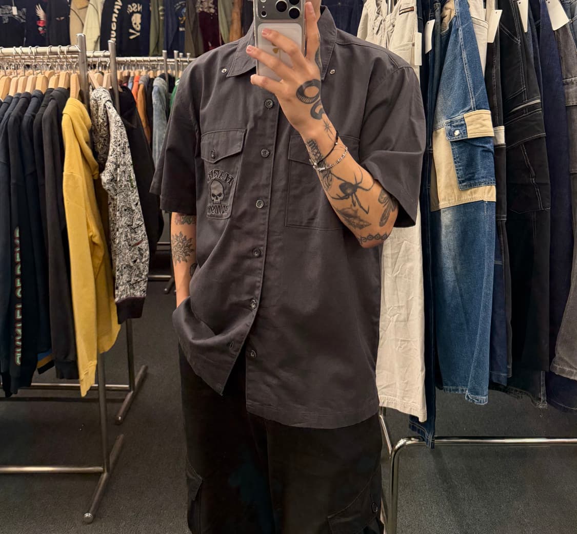 L)할리데이비슨 빈티지 윌리지 스컬 자수 반팔 셔츠 상품이미지1