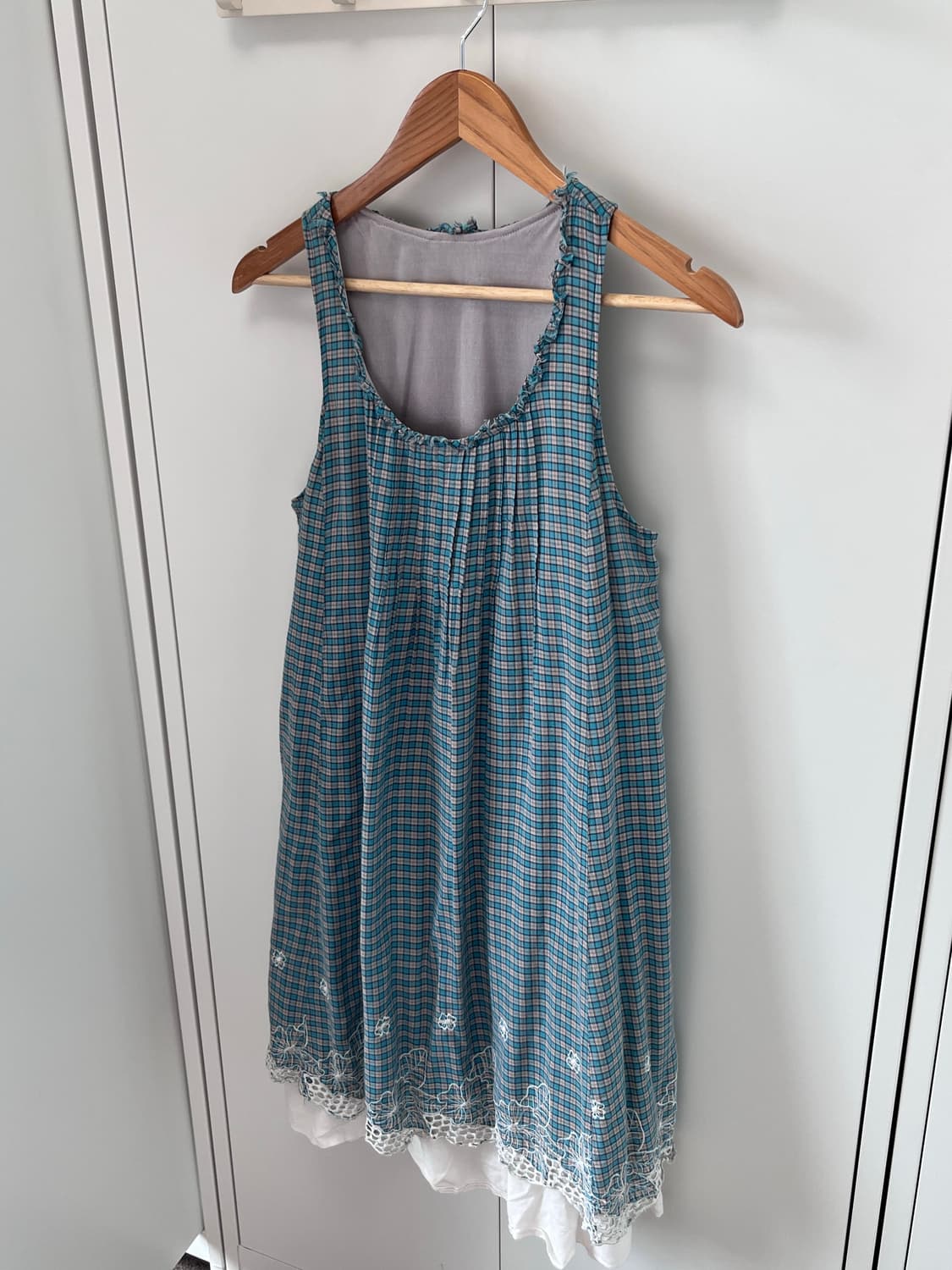 Vintage 체크 레이스 레이어드 나시 원피스 상품이미지2