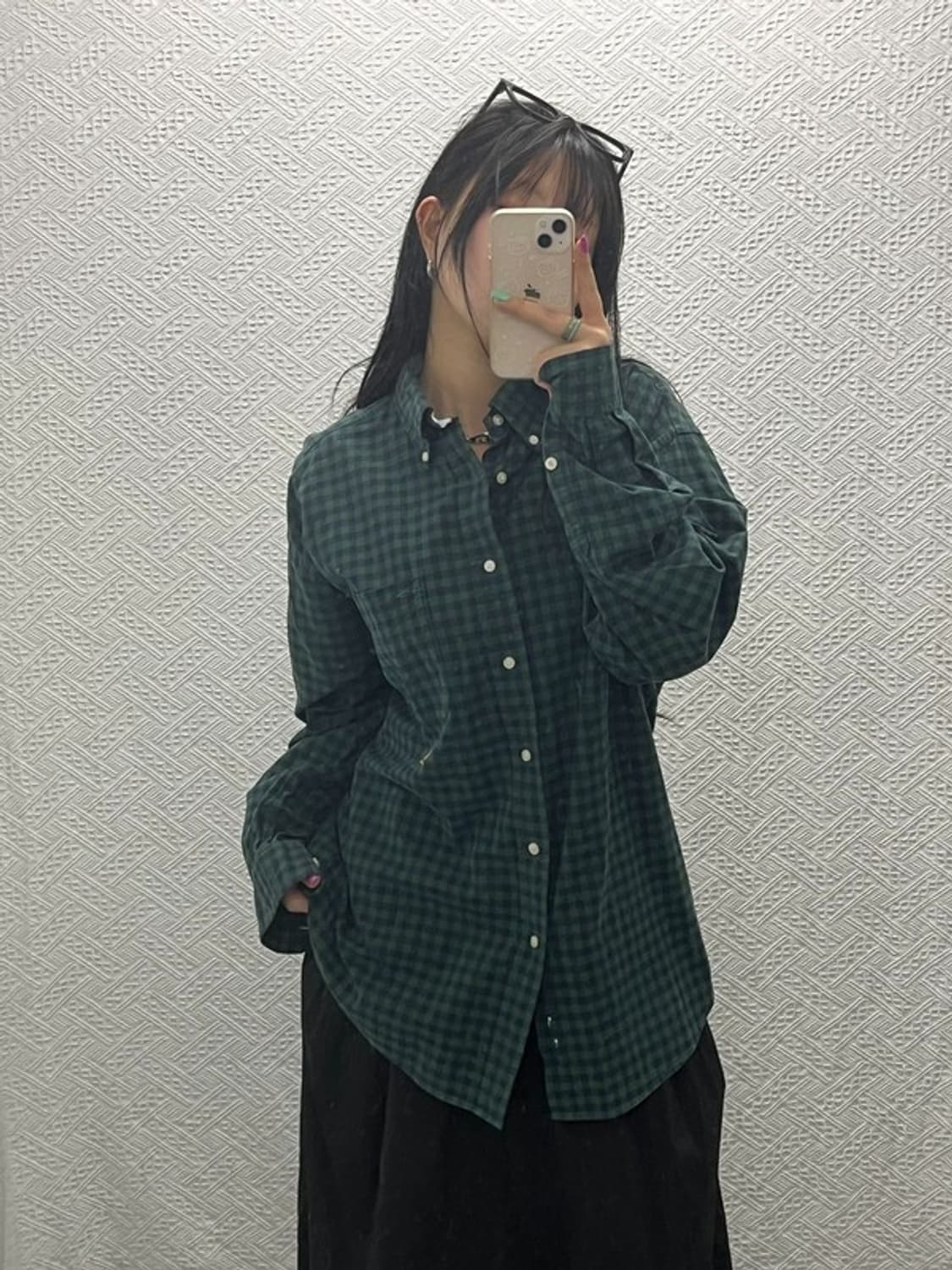 타미힐피거 빈티지 체크 딥그린 오버핏 셔츠 L C06618 상품이미지1