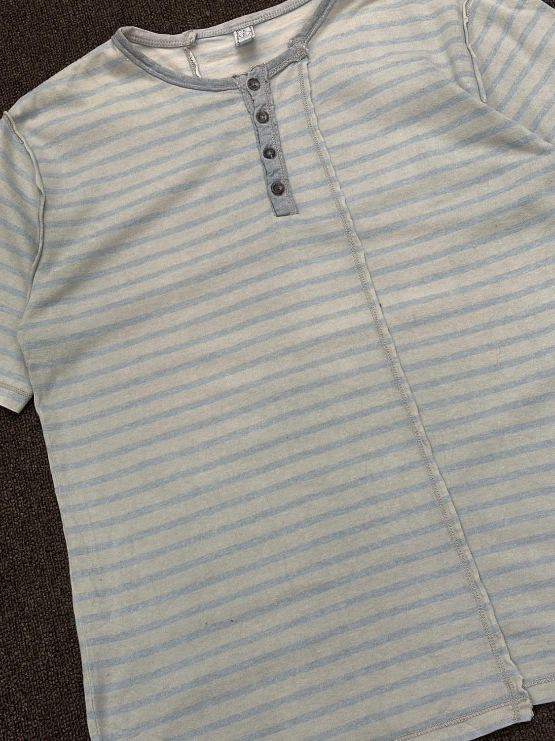 M)BALL vintage 블루 스트라이프 헨리넥 반팔 상품이미지2