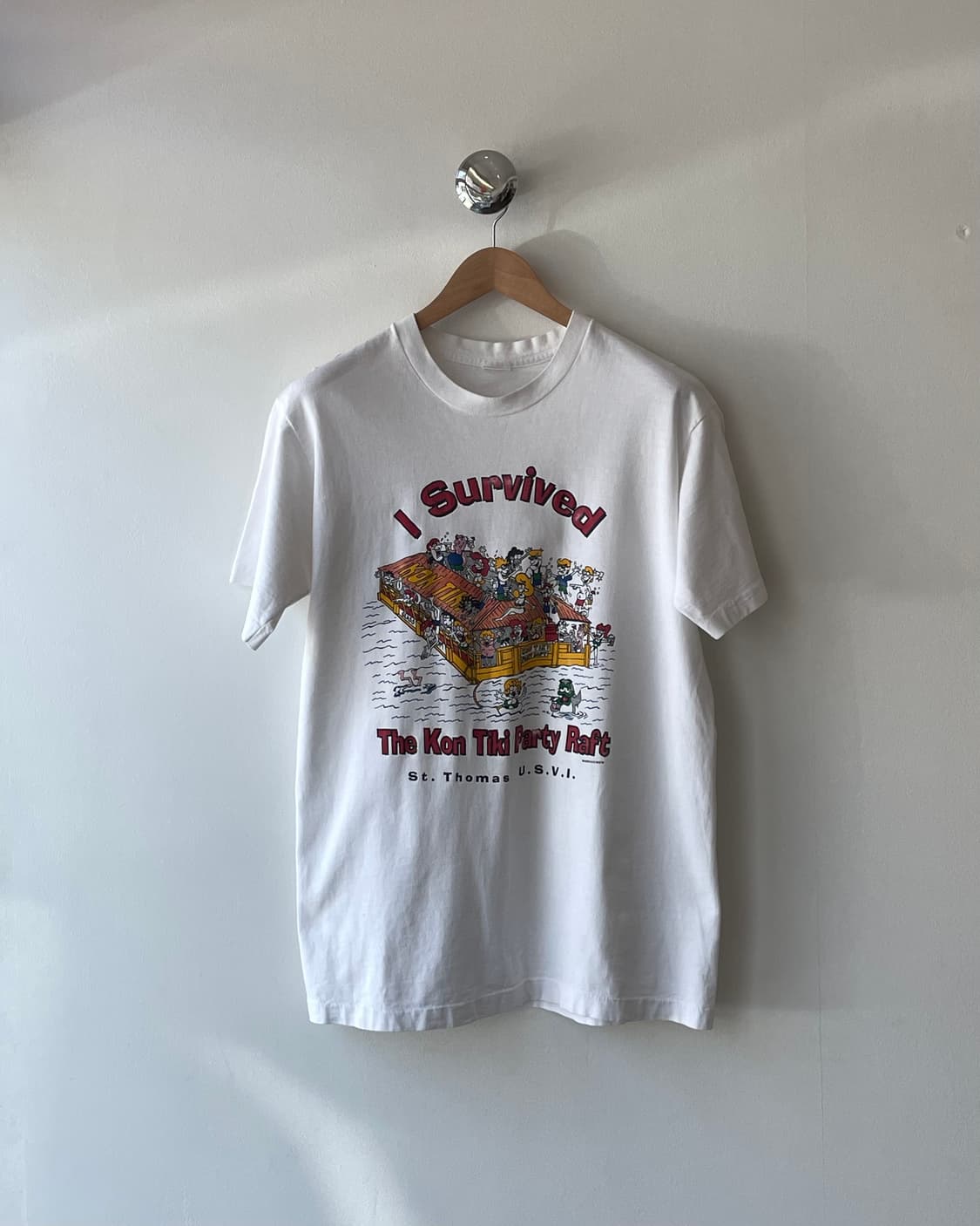 90‘s USA “I survived” cartoon T-shirt L 상품이미지3