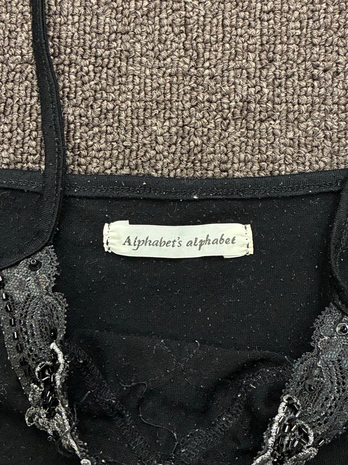 F)Japanese vintage 여성 비즈 자수 검정 슬리브리스(찢어짐 상품이미지6