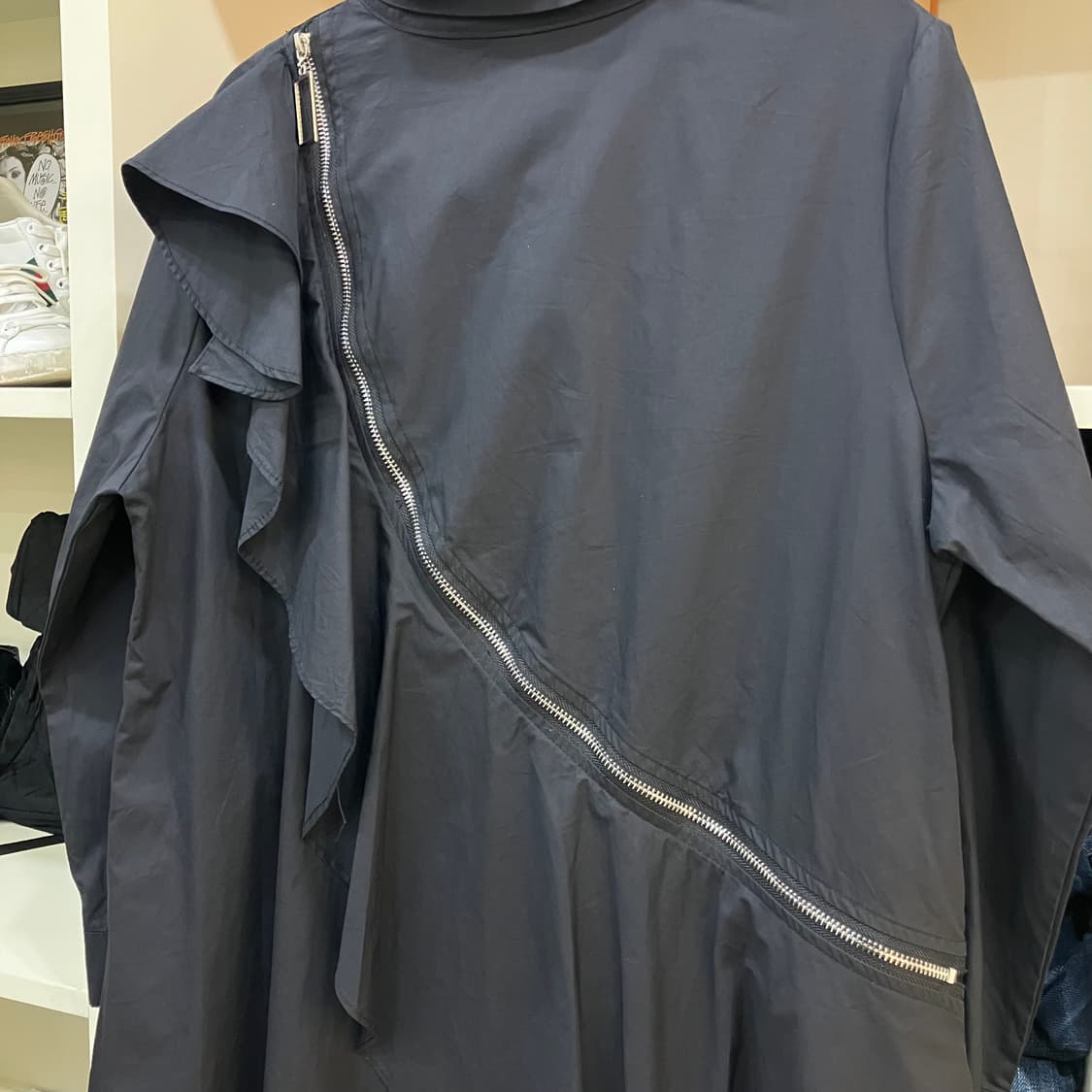 JPN Brand 블랙 비대칭 지퍼 롱 셔츠 원피스 상품이미지4