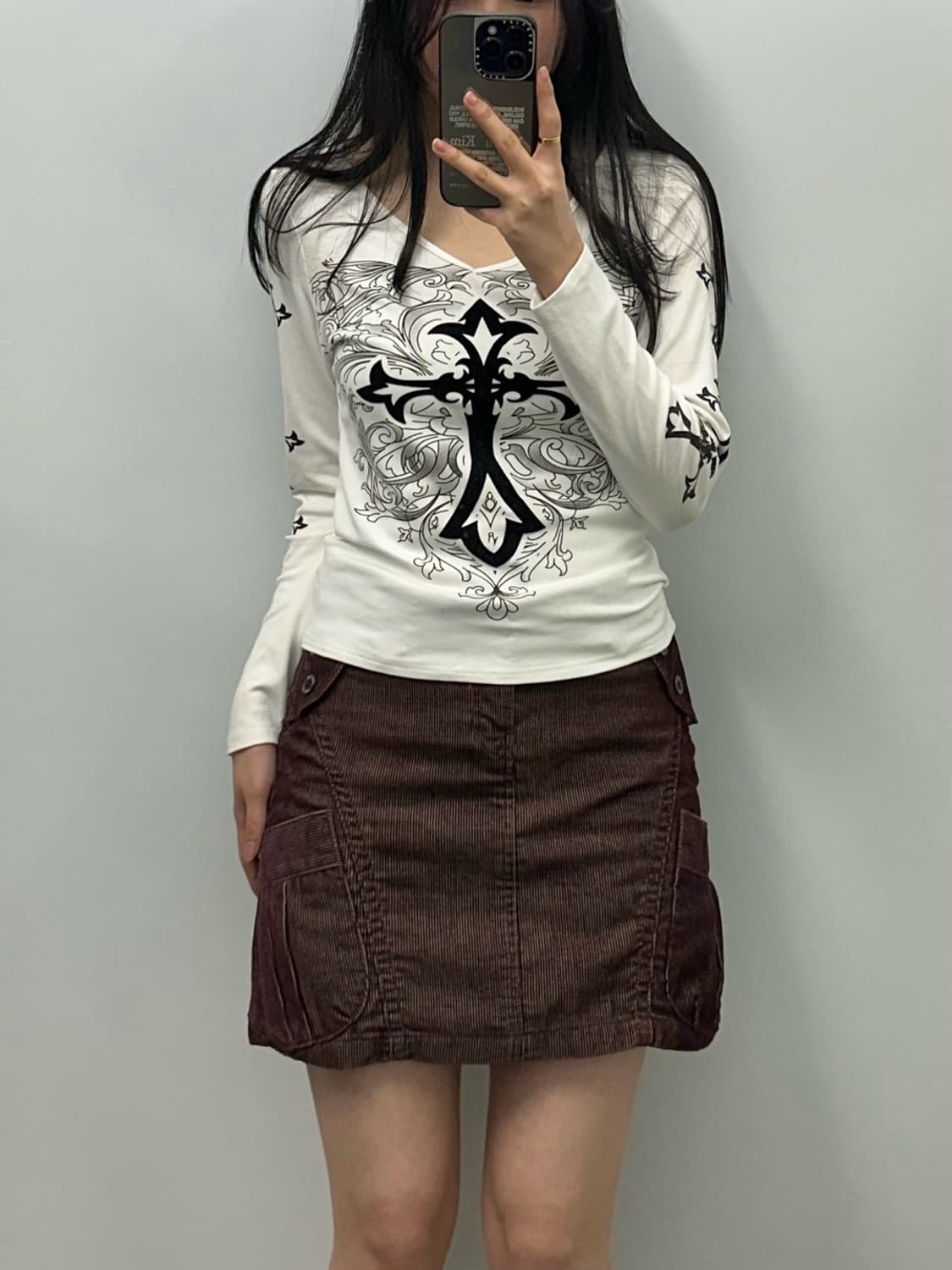 Vintage 빈티지 y2k 와투케 지뢰계 프린팅 롱슬리브 긴팔티 상품이미지1