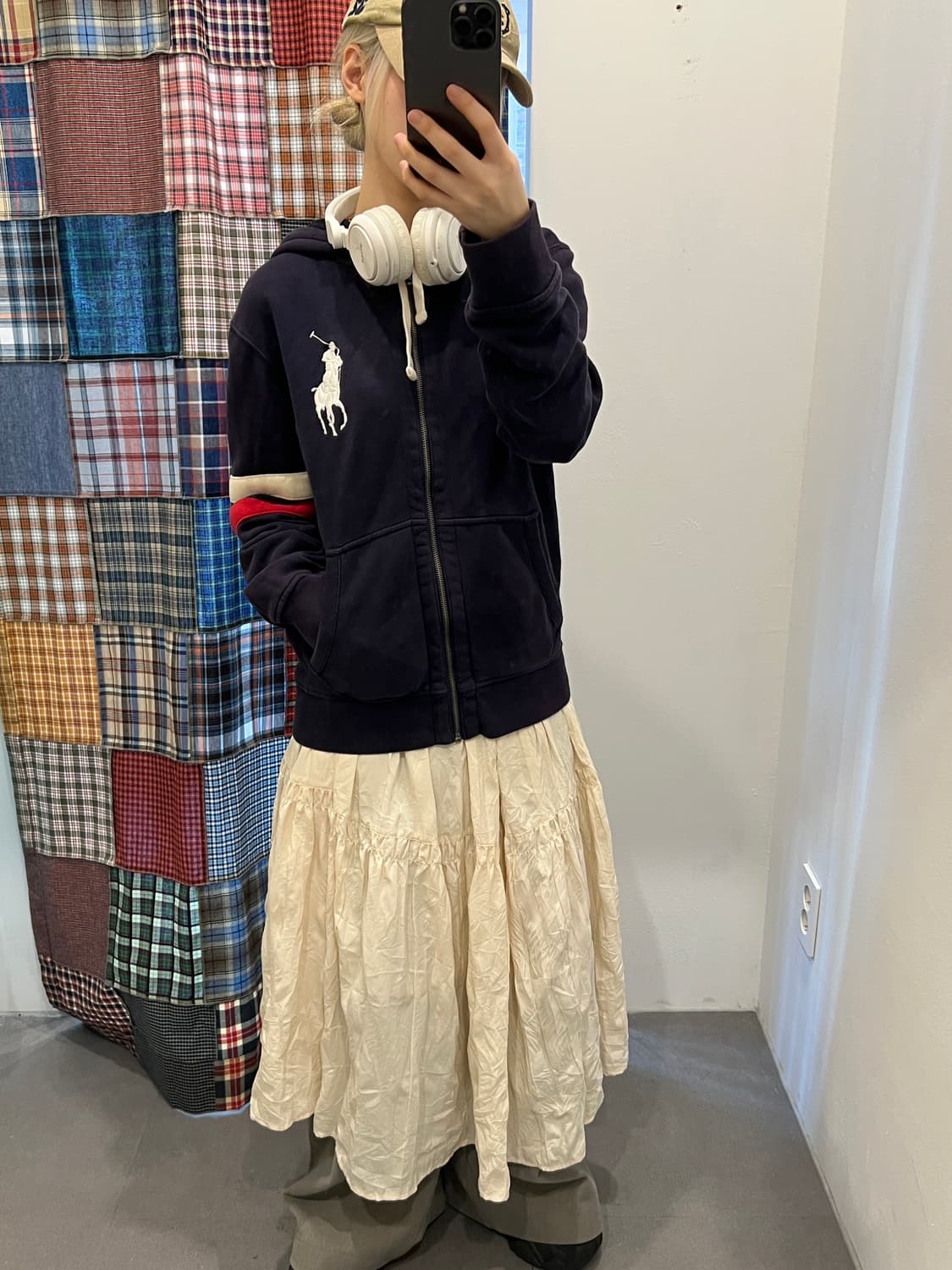 베이지 프릴 롱 치마 상품이미지3