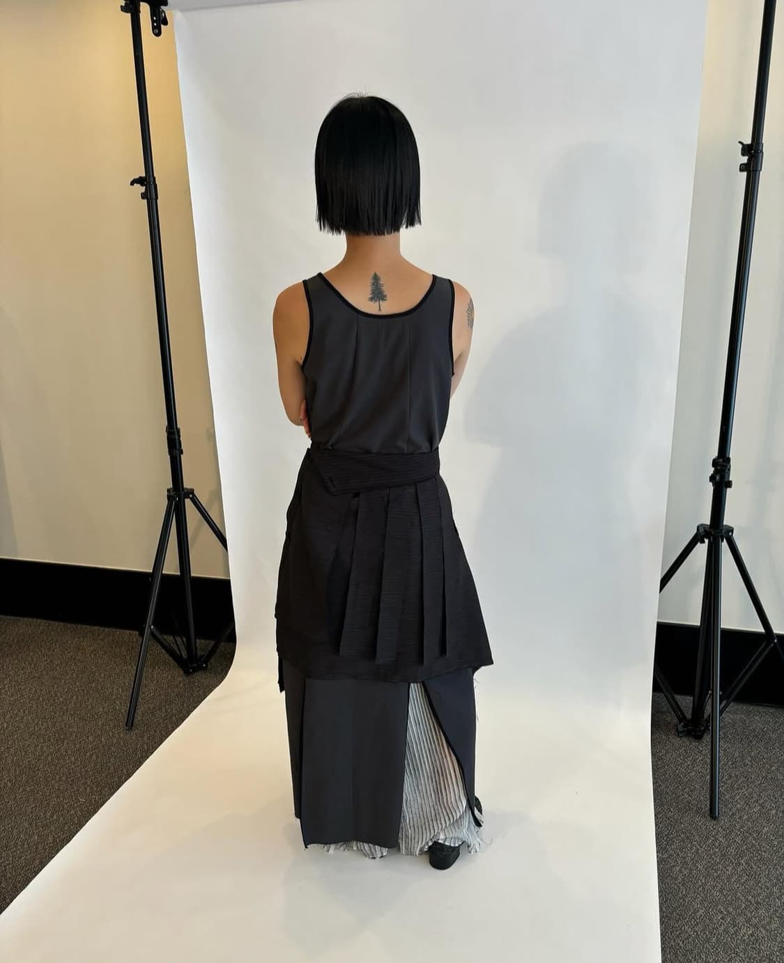 FRINGE STRIPED BUTTON SKIRT (BLACK) 상품이미지2