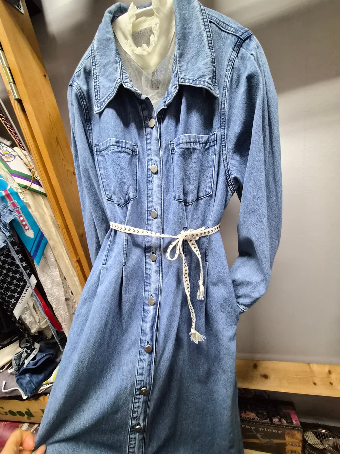 랩 벌룬 데님 롱 원피스 상품이미지4