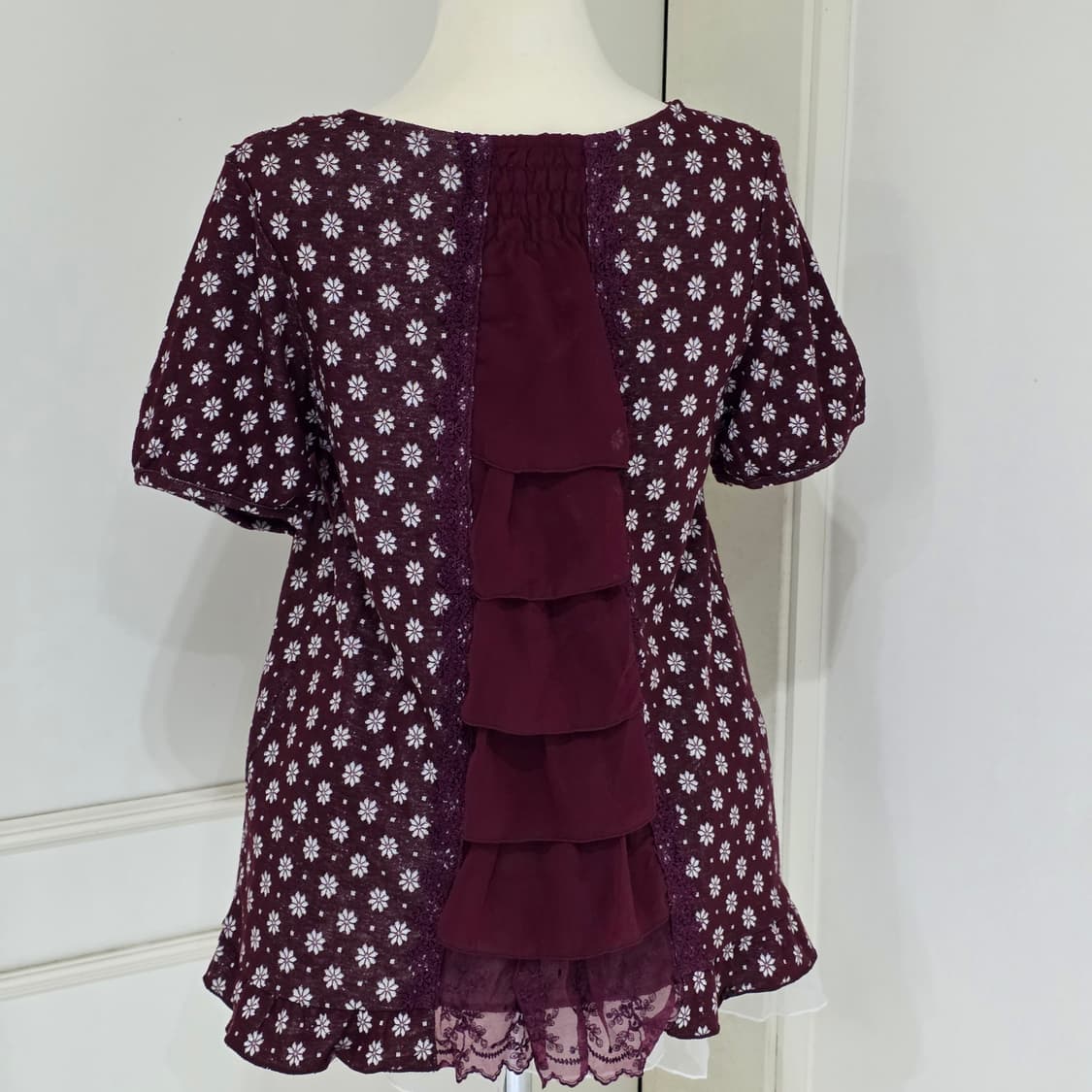 엑시즈팜)일본빈티지 꽃무늬레이스 노르딕 눈꽃연말 프릴캉캉 로맨틱 블라우스 상품이미지3